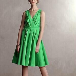 Anthropologie‎ Collette Dinnigan Green Pleated Trellis Mod Retro Dress Size 6